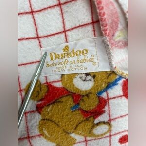 Vintage Dundee Baby Receiving Blanket Teddy Bear Grid Print 39x26 USA Cotton